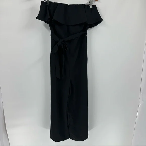 ARITZIA Babaton Black Flutter Jumpsuit Sz 8 Self Tie Belt Resort Party Pretty - Picture 6 of 16